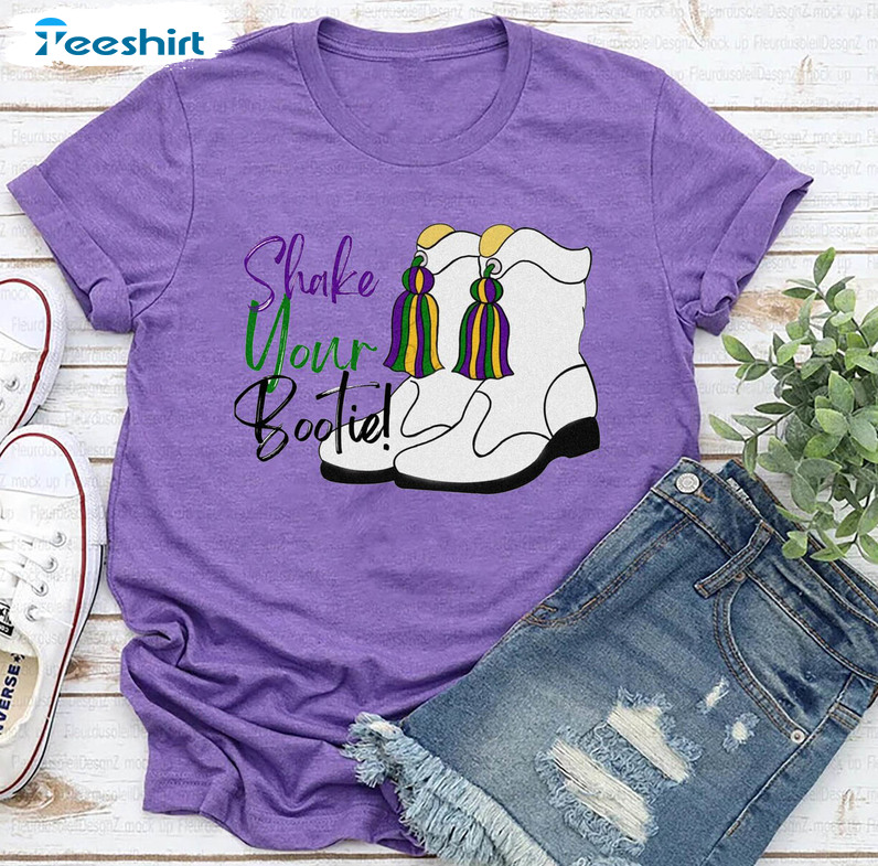 Shake Your Bootie Cute Shirt, Trendy Mardi Gras Boots Matching Long Sleeve Tee Tops