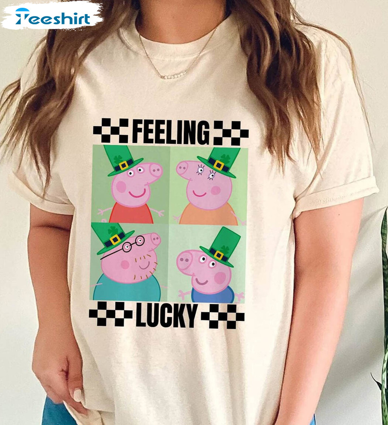 Peppa Pig Feeling Lucky Shirt, Trendy Lucky Shamrock Disney Crewneck Sweatshirt