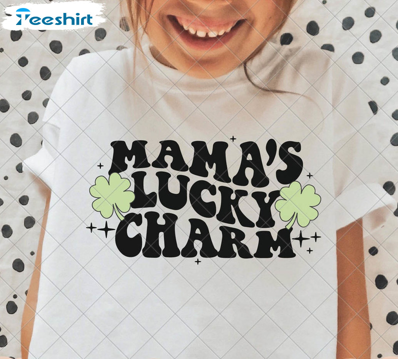 Mama's Lucky Charm Funny Shirt, Trendy St Patricks Day Short Sleeve Crewneck