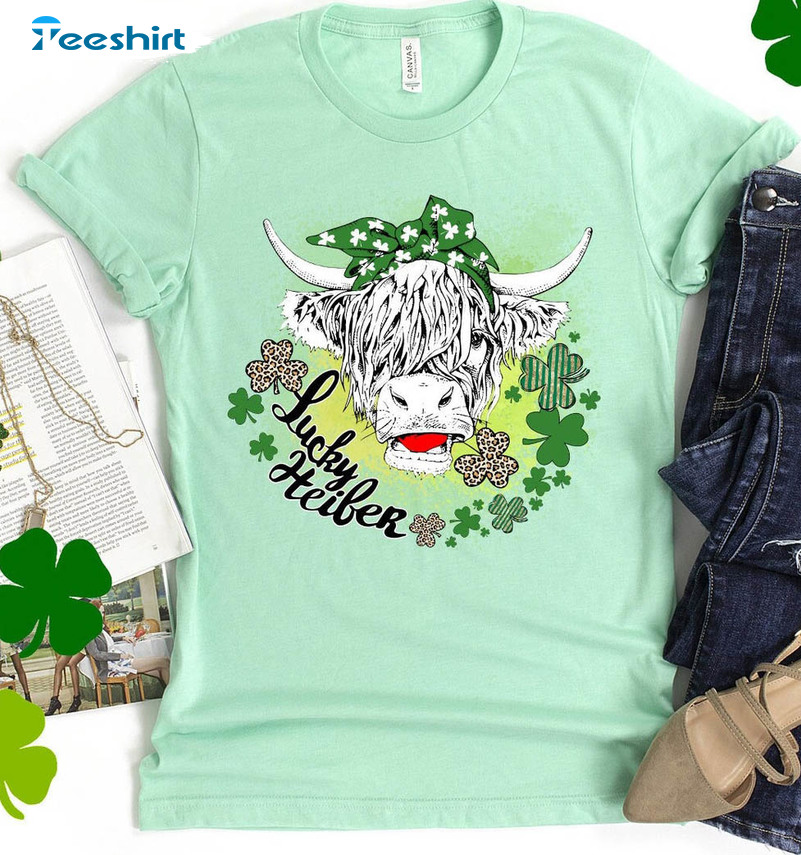 Lucky Heifer St Patrick's Day Trendy Shirt, Shamrocks Sweatshirt Unisex Hoodie