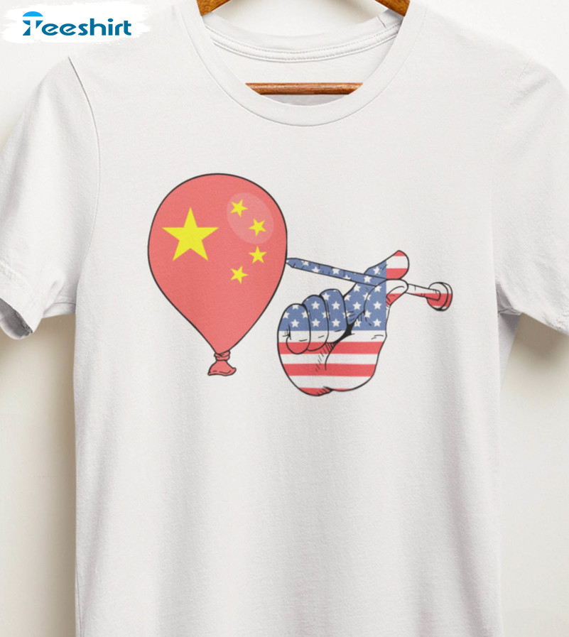 Chinese Spy Balloon Shirt, American Patriotic Crewneck Short Sleeve