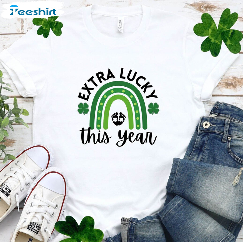 Extra Lucky This Year Funny Shirt, St Patricks Day Pregnancy Short Sleeve Long Sleeve