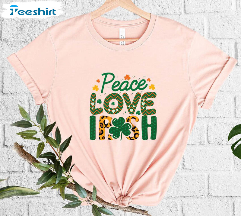 Peace Love Irish Cute Shirt, St Patricks Day Crewneck Short Sleeve