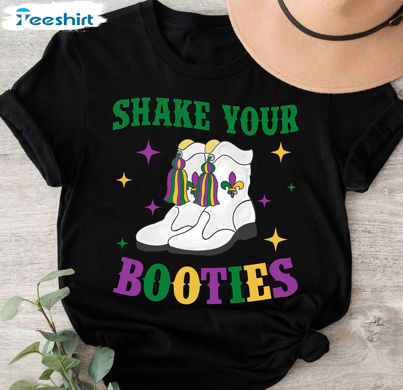 Shake Your Booties Mardi Gras Shirt, Boots Fleur De Lis Tee Tops Short Sleeve