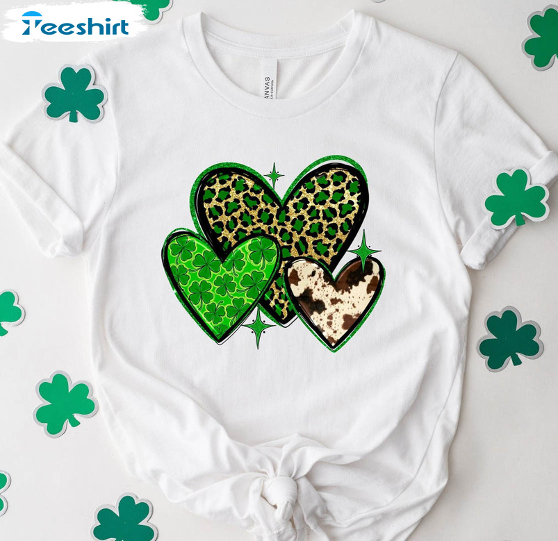 Saint Patricks Day Heart Shirt, Shamrock Lucky Unisex T-shirt Crewneck