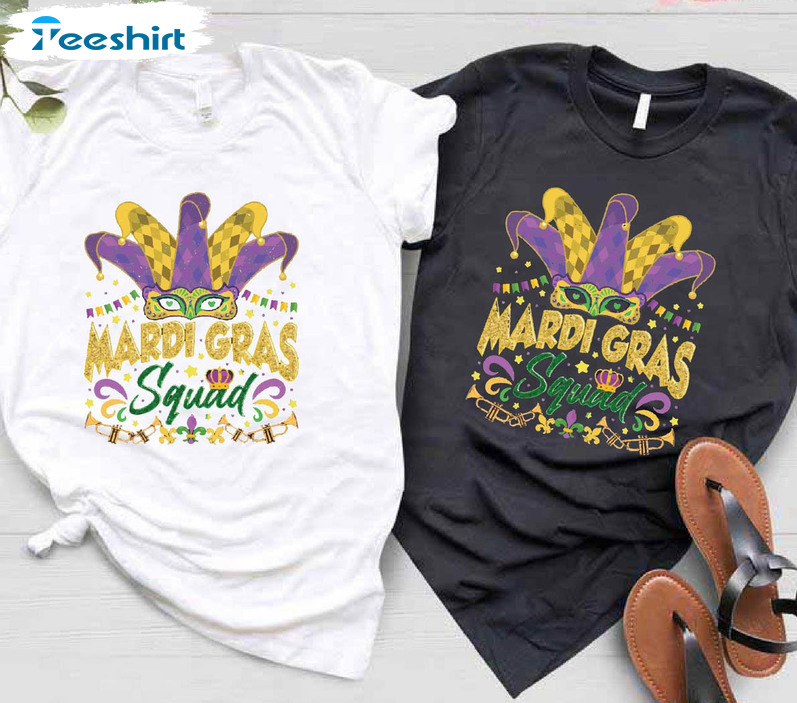 Mardi Gras Squad Shirt, Mardi Gras Carnival Party Fat Tuesday Short Sleeve Sweater