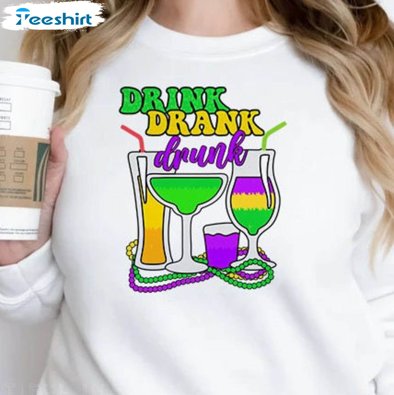 Drink Drank Drunk Trendy Shirt, Mardi Gras Coffee Bear Beads Louisiana New Orleans Unisex Hoodie