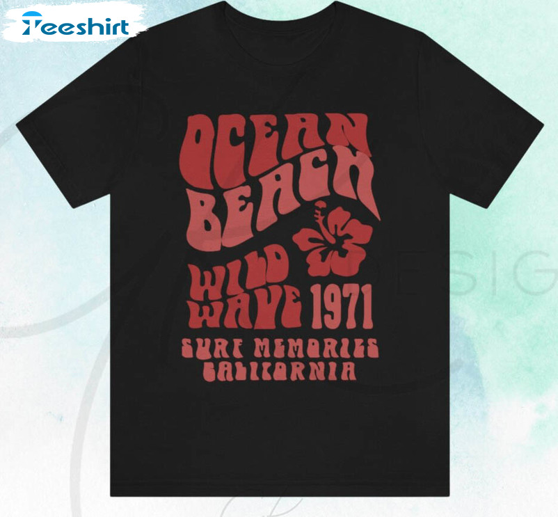 Ocean Beach Wild Wave Trendy Shirt, Vintage Short Sleeve Crewneck