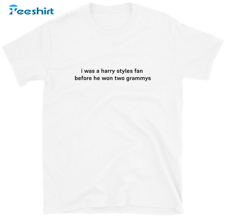 I Was A Harry Styles Fan Before He Won Two Grammys Shirt, Trendy Short Sleeve Crewneck