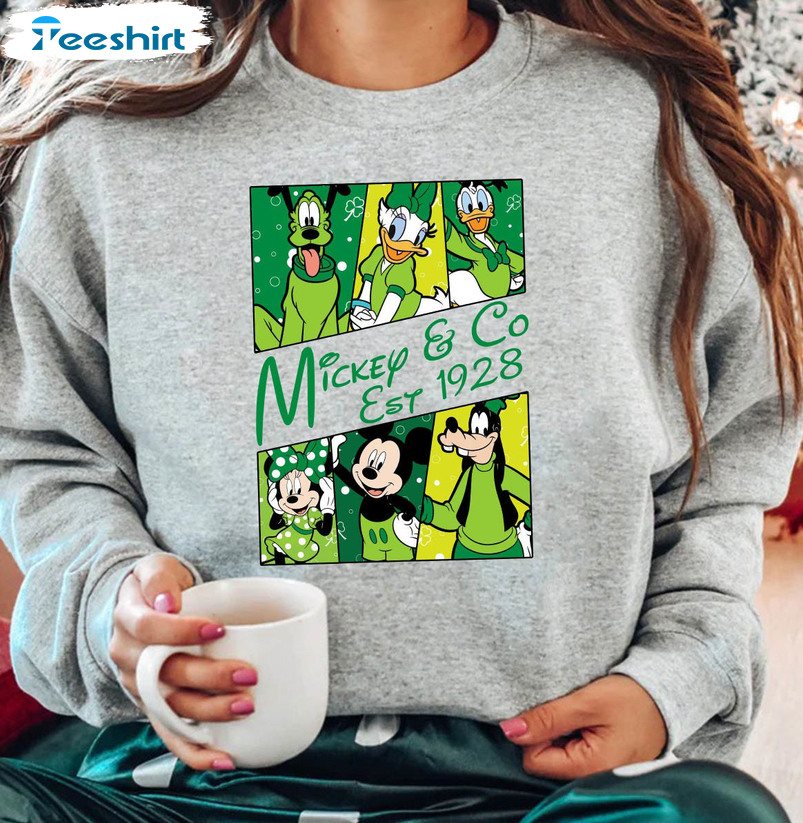 Retro Mickey Co Est 1928 St Patricks Day Shirt, Disney Characters Unisex Hoodie Long Sleeve