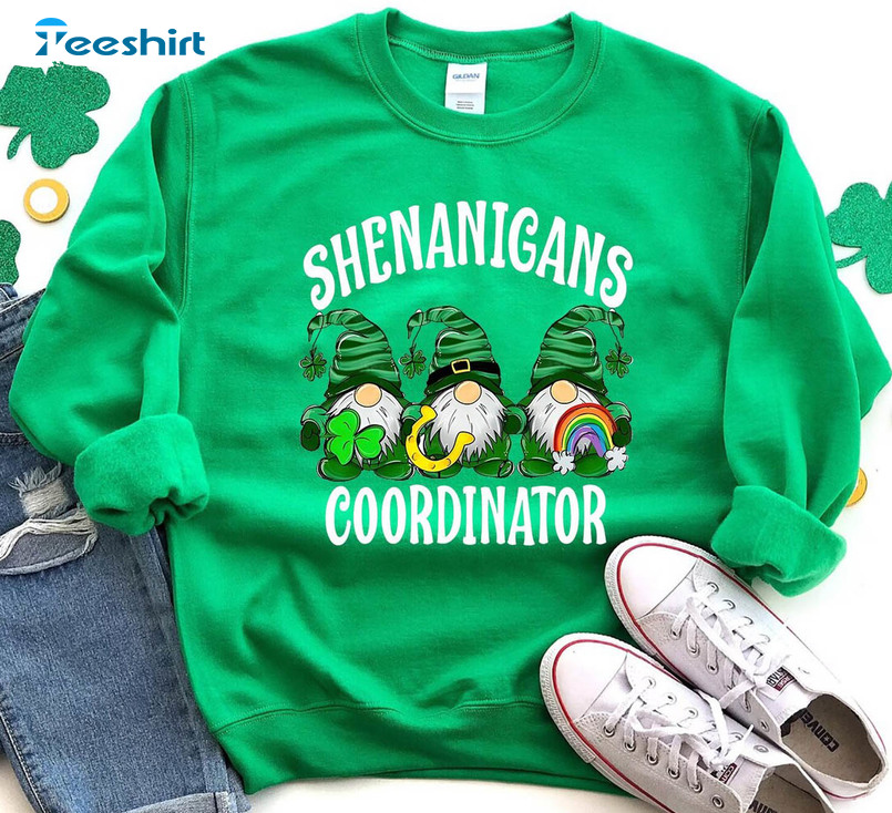 St Patricks Day Gnome Shirt, Shenanigans Coordinator Unisex Hoodie Crewneck