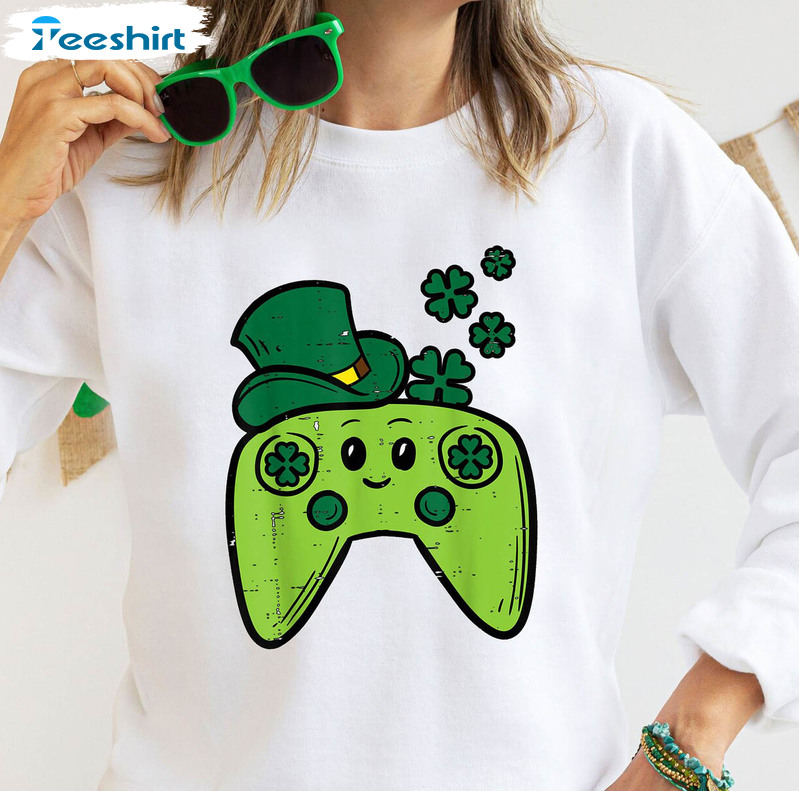 Irish Video Game Controller Shirt, St Patrick Day Gamer Tee Tops Unisex Hoodie