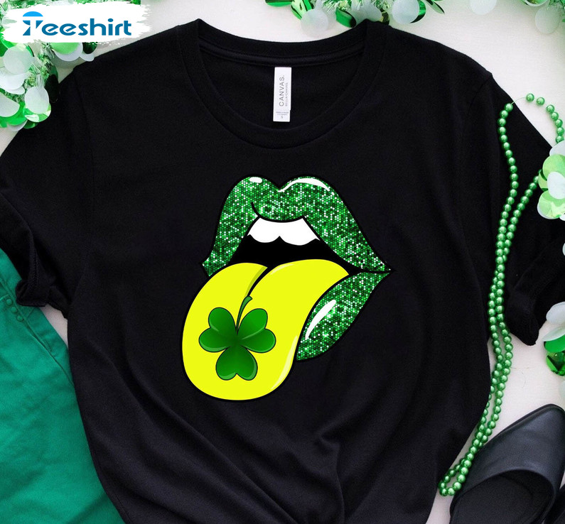 Shamrock Lips Shirt, St Patricks Day Cute Long Sleeve Unisex Hoodie