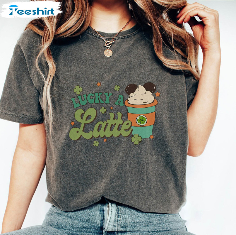 Lucky A Latte Mickey Shirt, Trendy St Patricks Day Disney Crewneck Short Sleeve