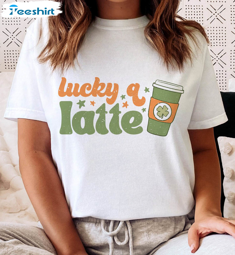 Lucky A Latte St Patricks Day Shirt, Vintage Short Sleeve Crewneck