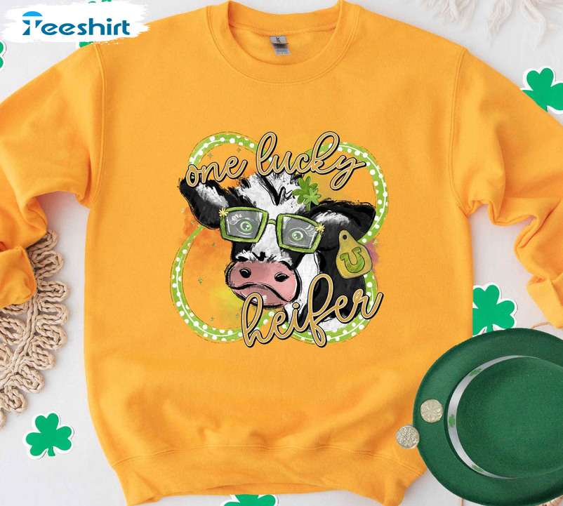 One Lucky Heifer Shirt, Lucky Cow Patricks Day Short Sleeve Sweater