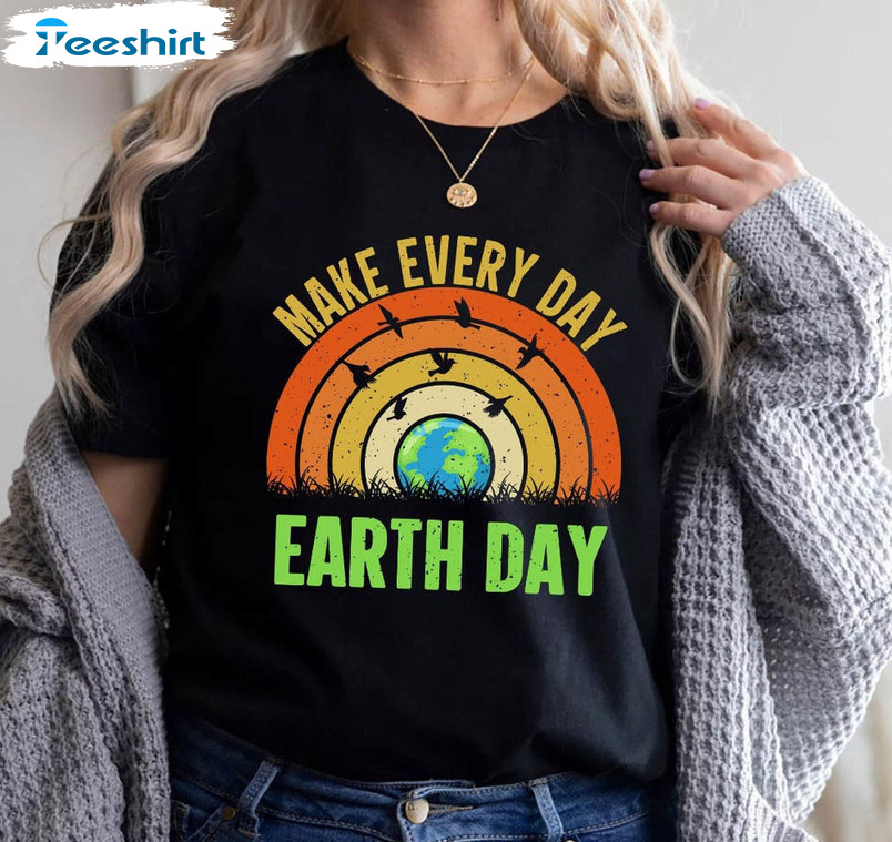 Make Every Day Earth Day Rainbow Shirt, Vintage Environmental Short Sleeve Unisex Hoodie