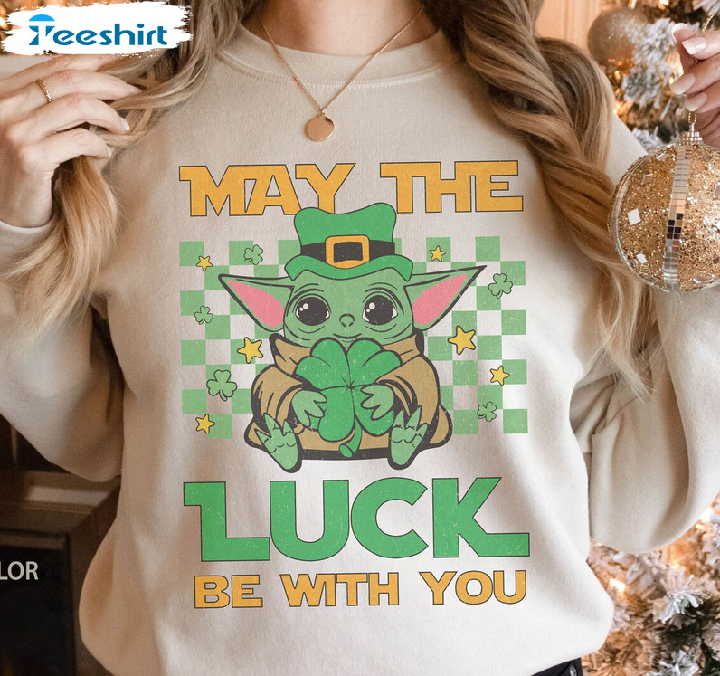 Retro May The Luck Be With You Sweatshirt, Baby Yoda Cute Short Sleeve Tee Tops