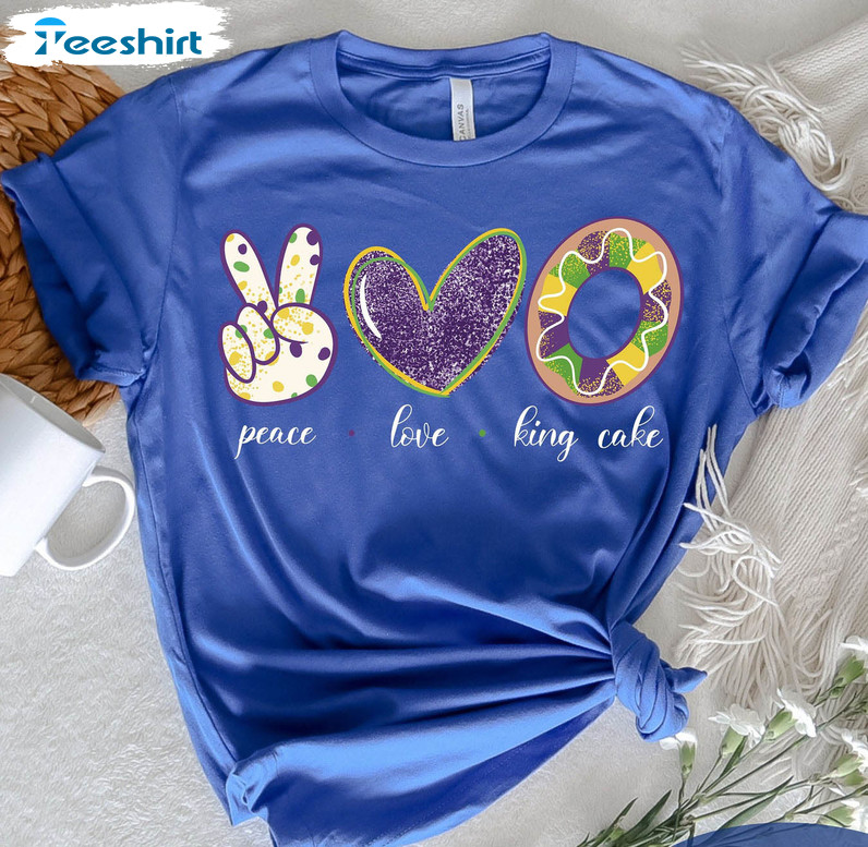 Peace Love King Cake Mardi Gras Shirt, Mardi Gras Vintage Unisex Hoodie Crewneck