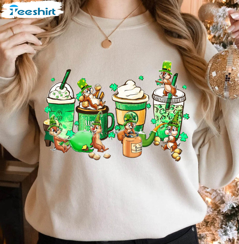 Chip And Dale St Patricks Day Coffee Shirt, Lucky Cartoon Characters Short Sleeve Tee Tops