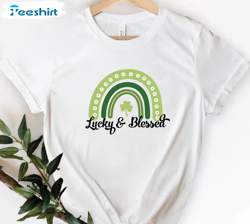 Lucky And Blessed St Patricks Day Cute Shirt, Vintage Drinking Team Short Sleeve Crewneck