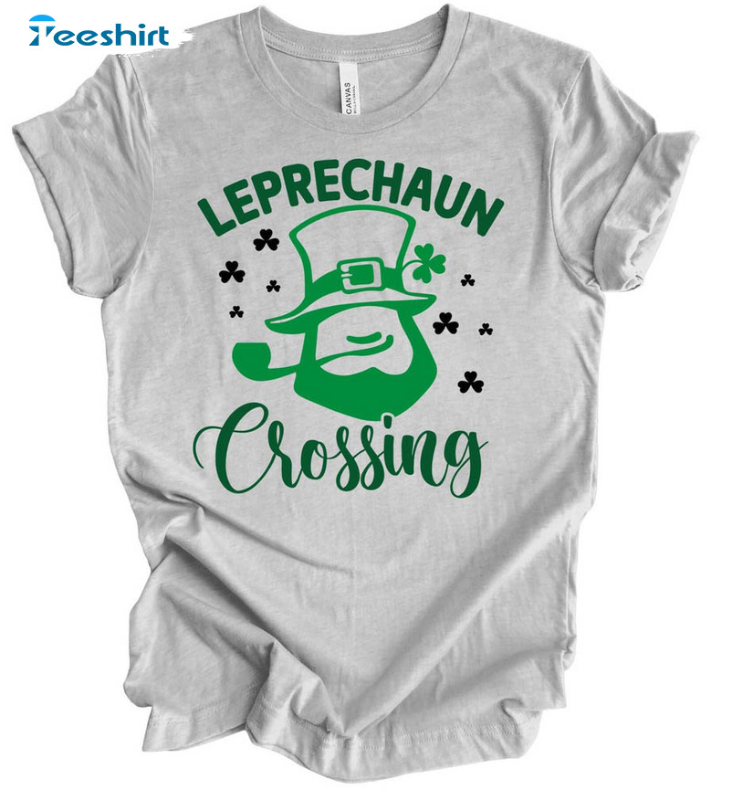 Leprechaun Crossing Vintage Shirt, St Patricks Day Crewneck Short Sleeve