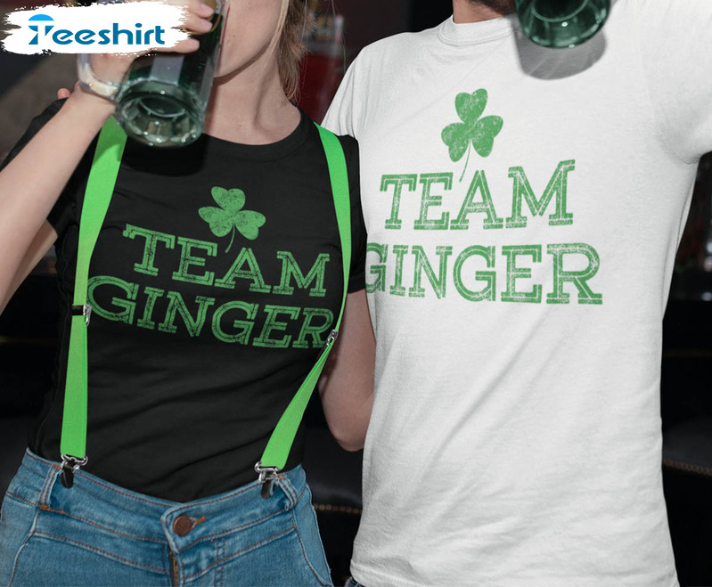 Team Ginger Funny Shirt, Shamrock Leprechaun Short Sleeve Crewneck