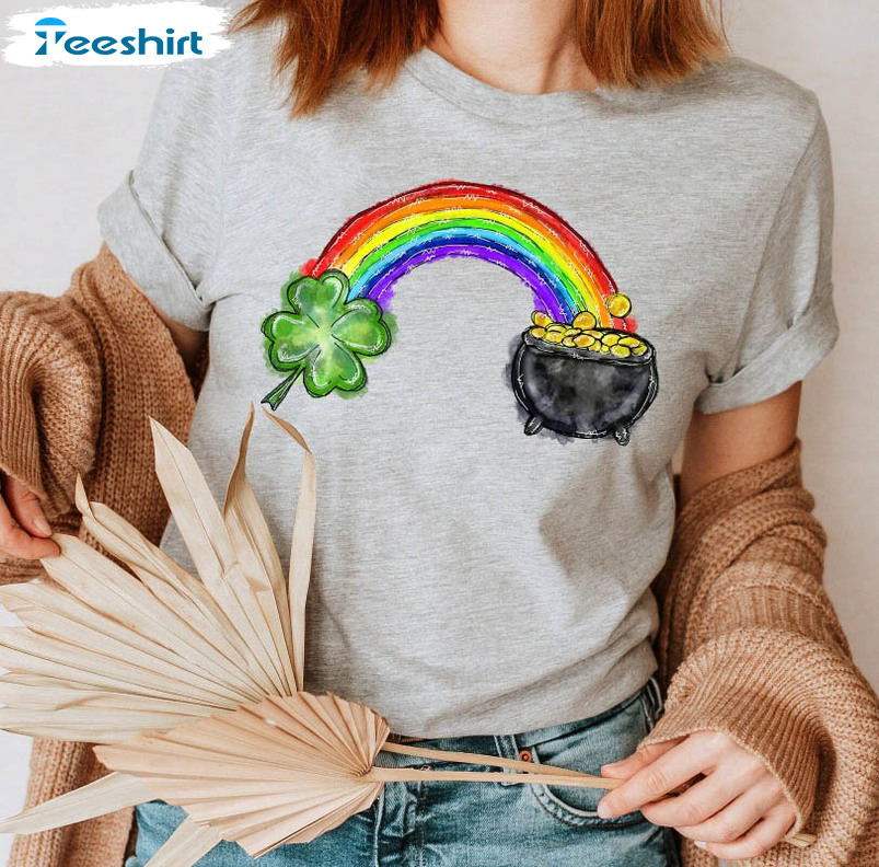 Rainbow Pot Of Gold Shirt, St Patrick's Day Unisex Hoodie Crewneck