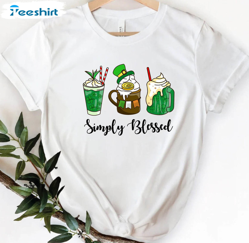 Simply Blessed St Patrick Day Shirt, Vintage Irish Coffee Unisex Hoodie Short Sleeve