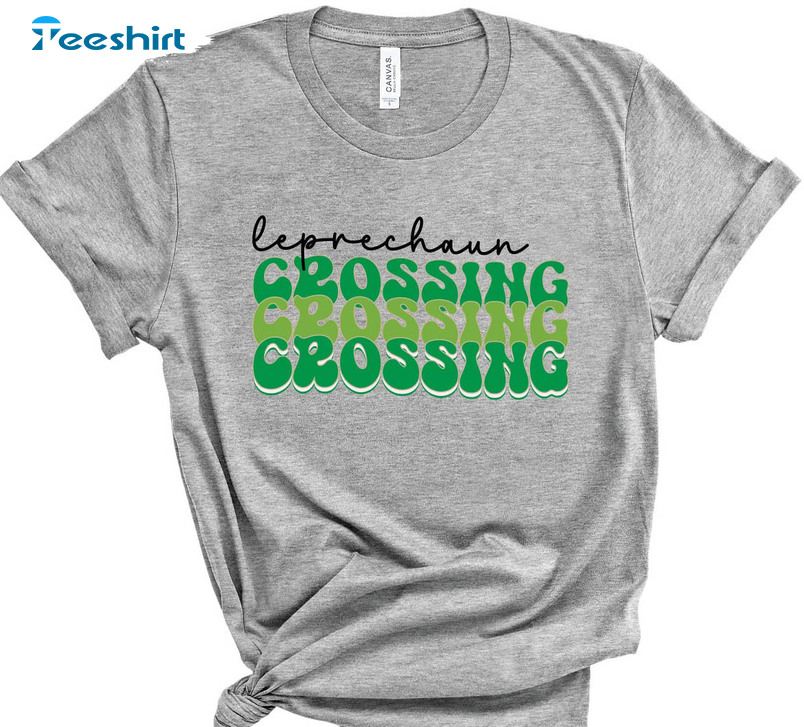 Leprechaun Crossing Shirt, St Patricks Day Short Sleeve Crewneck