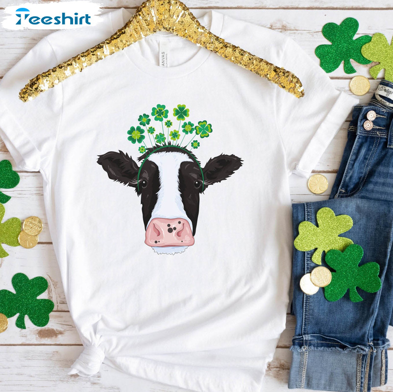 St Patricks Day Cow Shirt, Lucky Cow Short Sleeve Sweatshirt