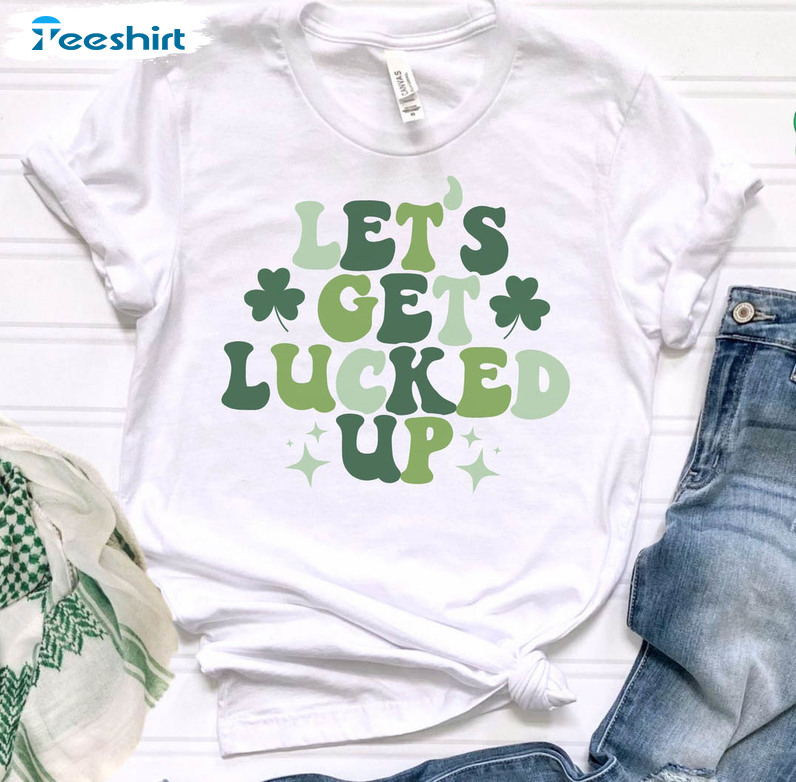 St Patricks Day Vintage Shirt, Lucky Rainbow Let's Get Lucked Up Crewneck Unisex T-shirt