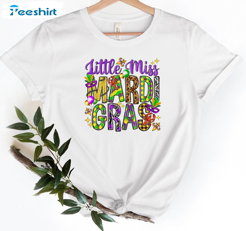 Little Miss Mardi Gras Shirt, Crawfish Season Unisex Hoodie Long Sleeve