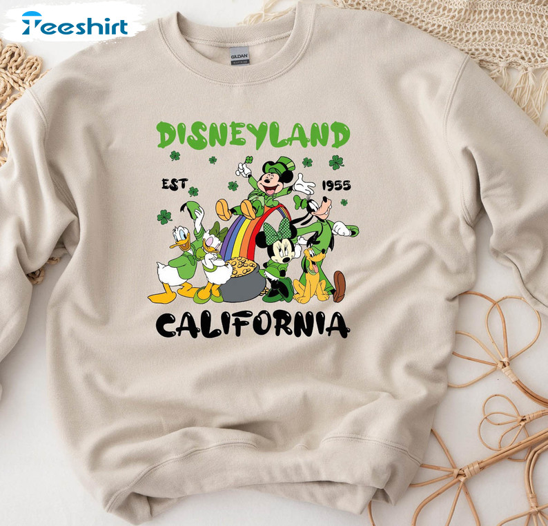 Disneyland Est 1955 California Shirt, Mickey And Friends Shamrock Unisex T-shirt Crewneck