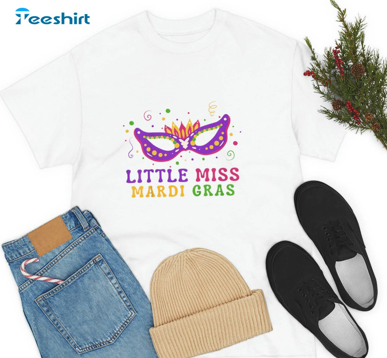 Little Miss Mardi Gras Shirt, Funny Mardi Gras 2023 Unisex Hoodie Long Sleeve