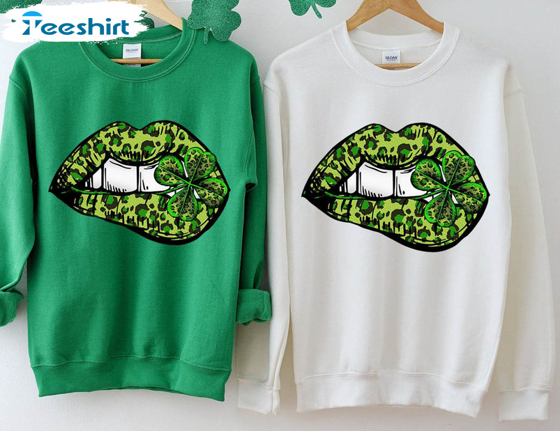 Shamrock Lips Funny Shirt, Vintage Lips Tongue St Patricks Day Unisex Hoodie Tee Tops