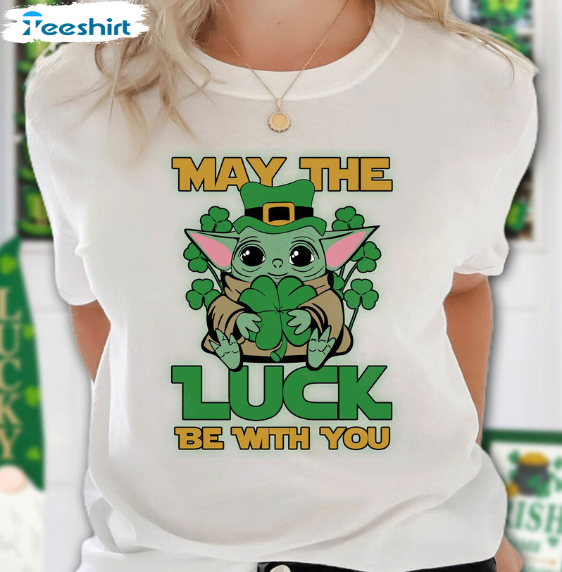 May The Luck Be With You St Patricks Day Shirt, Vintage Shamrock Unisex Hoodie Tee Tops