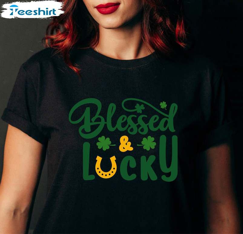 Blessed And Lucky Vintage Shirt, St Patrick Day Crewneck Short Sleeve