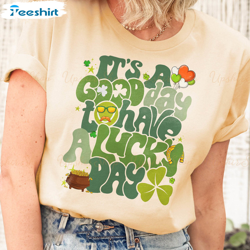 It's A Good Day To Have A Lucky Day Vintage Shirt, Retro Groovy Lucky Shamrock Unisex Hoodie Crewneck