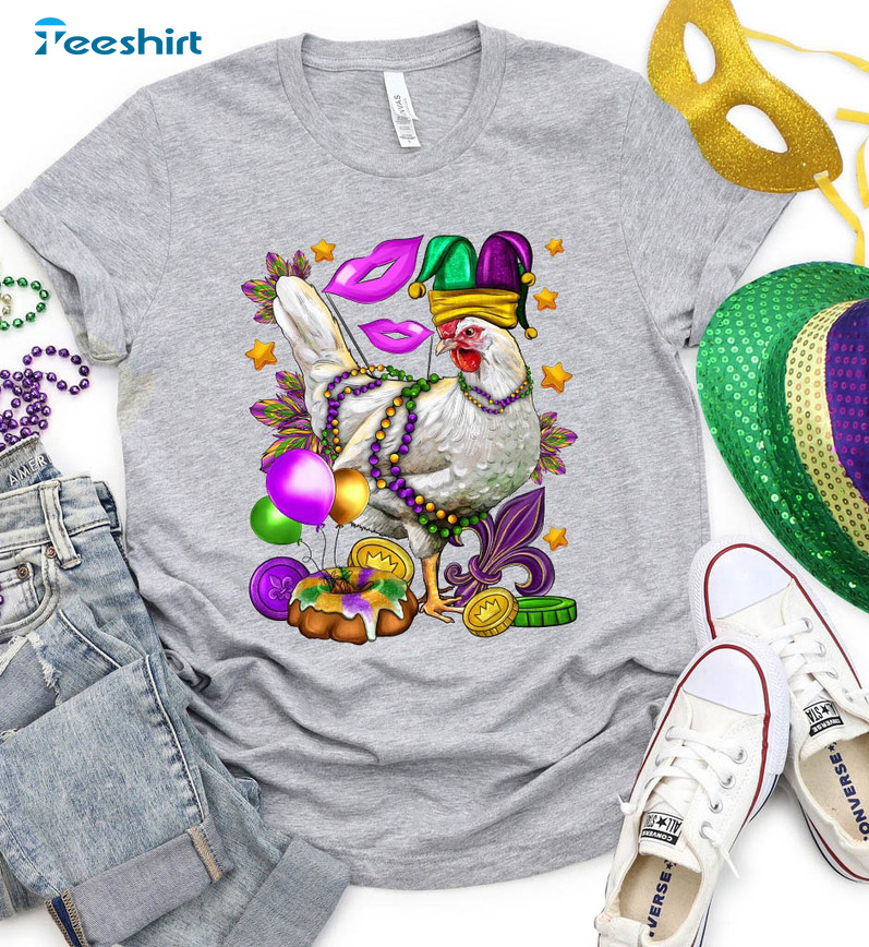 Mardi Gras Chicken Cute Shirt, Mardi Gras Carnival Unisex T-shirt Crewneck