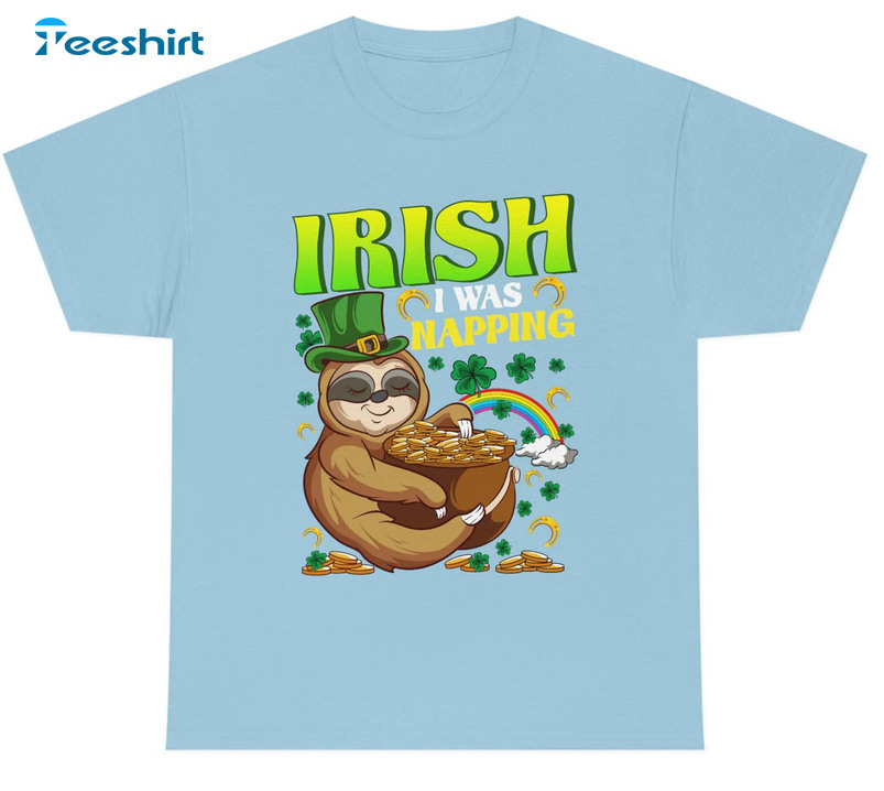 Irish I Was Napping St Patricks Day Vinatge Shirt, Cute Sloth Long Sleeve Tee Tops