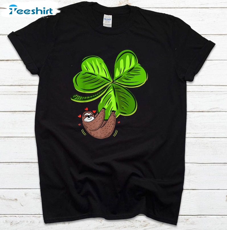 Sloth Shamrock St Patricks Day Shirt, Funny Sloth Irish Long Sleeve Hoodie