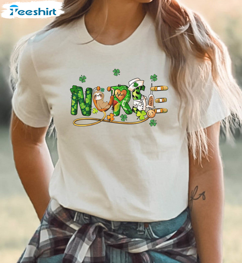 Nurse St Patrick Day Sloth Lover Shirt, Nurse Animal Lover Long Sleeve Tee Tops