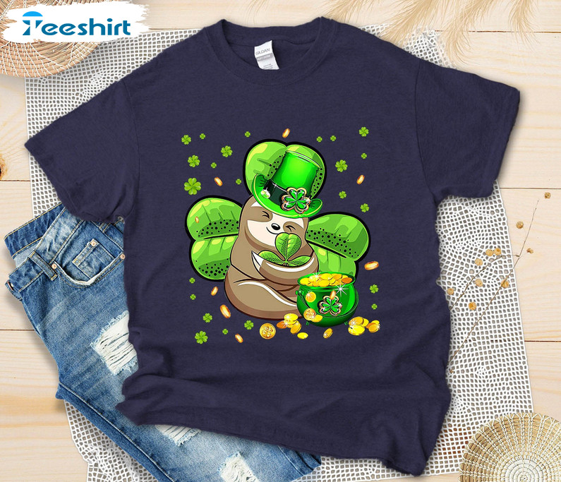 3 St Patricks Day Sloth Funny Shirt, Lucky Charm Crewneck Unisex T-shirt