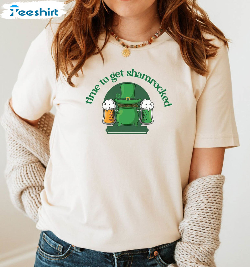 Time To Get Shamrocked Shirt, Funny St Patricks Day Unisex Hoodie Long Sleeve