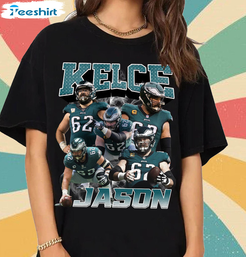 Jason Kelce 62 Philadelphia Eagles retro 90s football poster shirt