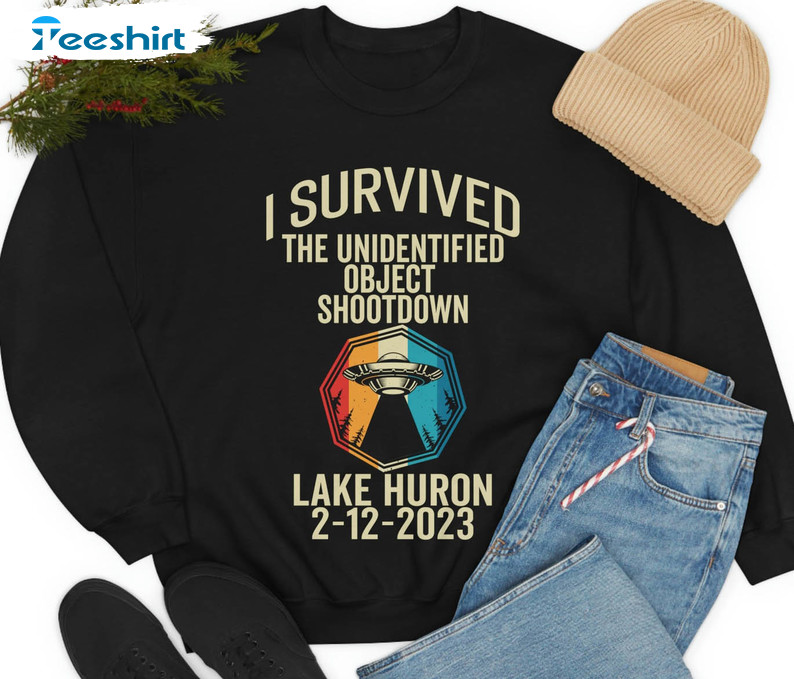 I Survived The Unidentified Object Shootdown Lake Huron Shirt, Lake Huron UFO Short Sleeve Unisex T-shirt