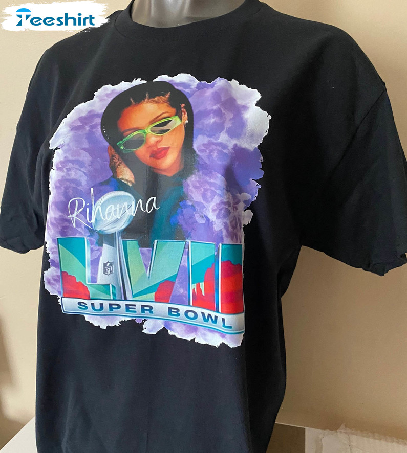 Rihanna Supper Bowl 2023 Shirt, Trending Short Sleeve Crewneck