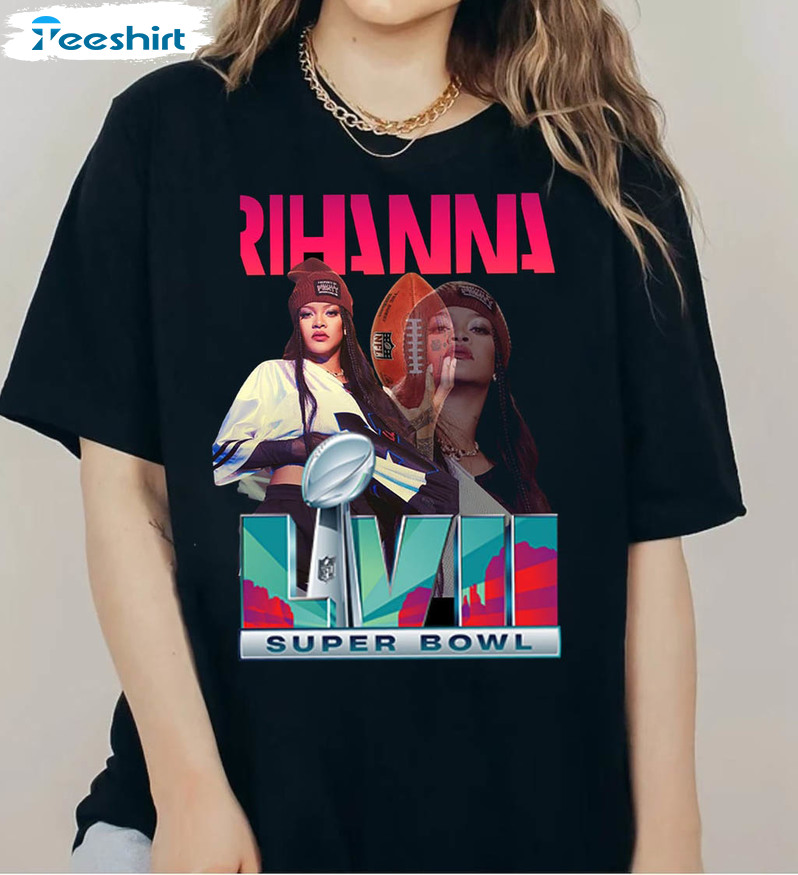 Rihanna Super Bowl Half Time Shirt, Trendy Football Short Sleeve Sweater