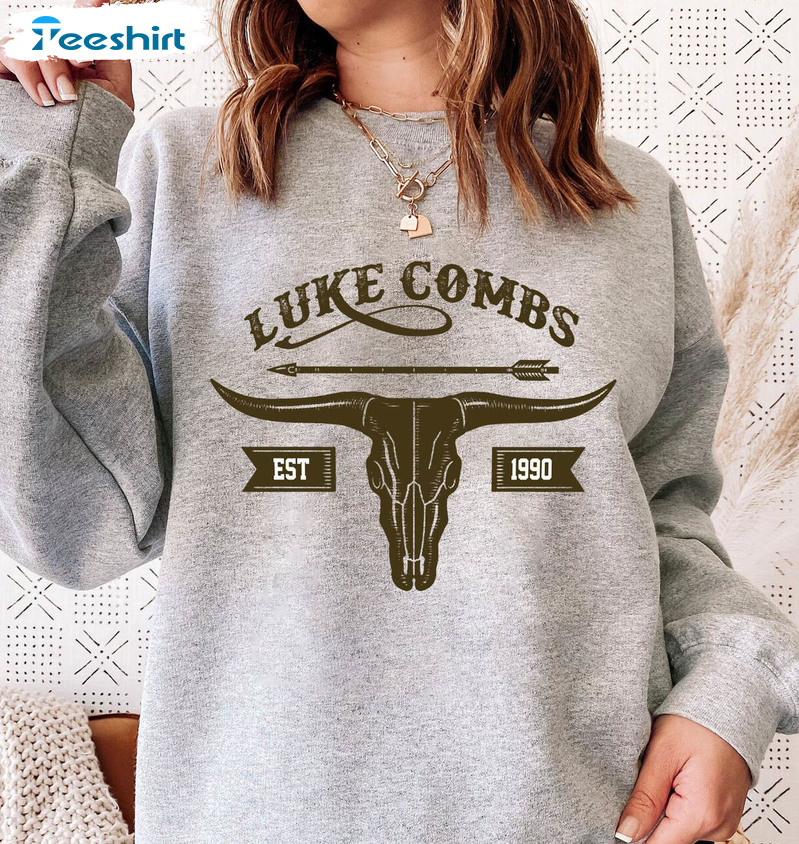 Bull Skull Luke Combs Est 1990 Shirt, Luke Combs Tour 2023 Short Sleeve Crewneck